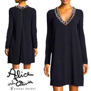 NWT Alice + Olivia Black Prim Embellished Shift Dress SZ.0